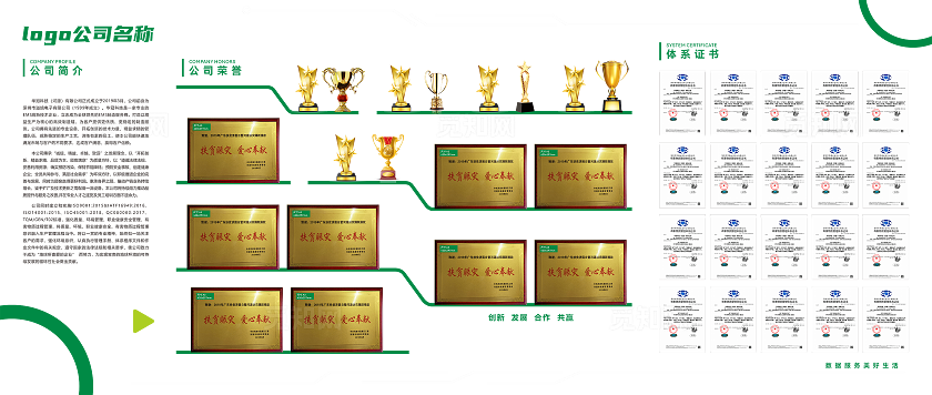 绿色公司简介 体系证书 公司荣誉 企业文化墙