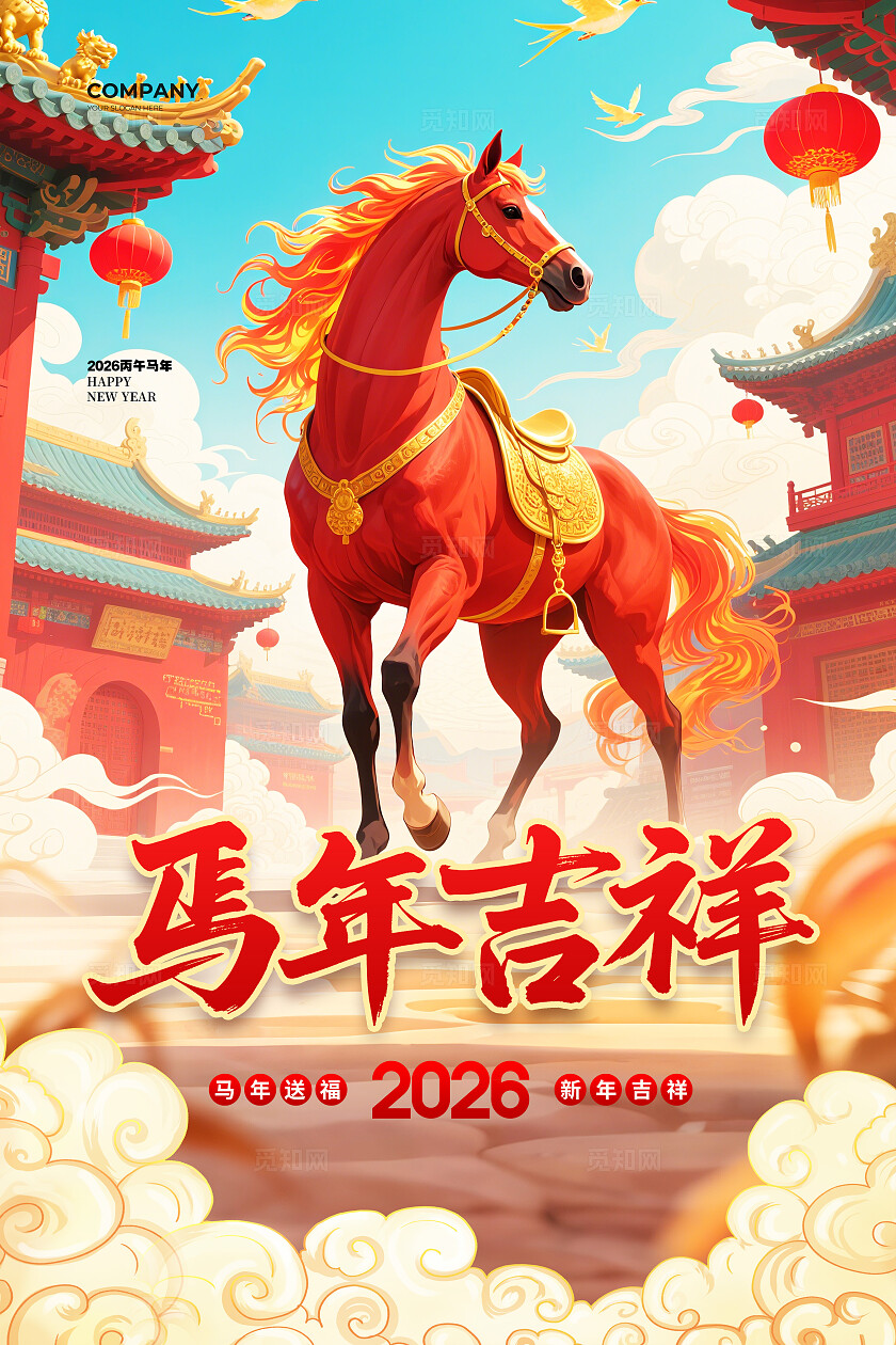 红色国潮大气2026马年日历挂历设计2026年马年日历