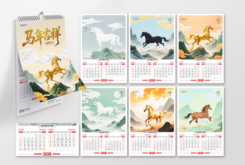 古风简约2026马年日历台历挂历设计2026年马年日历