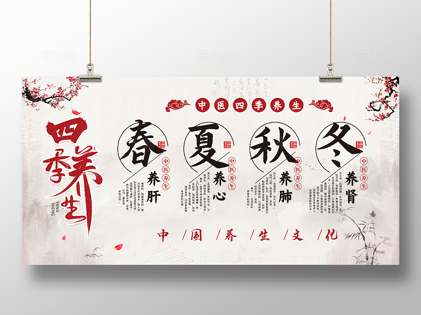 古典简约中国风四季养生中医养生健康文化宣传栏展板设计模板