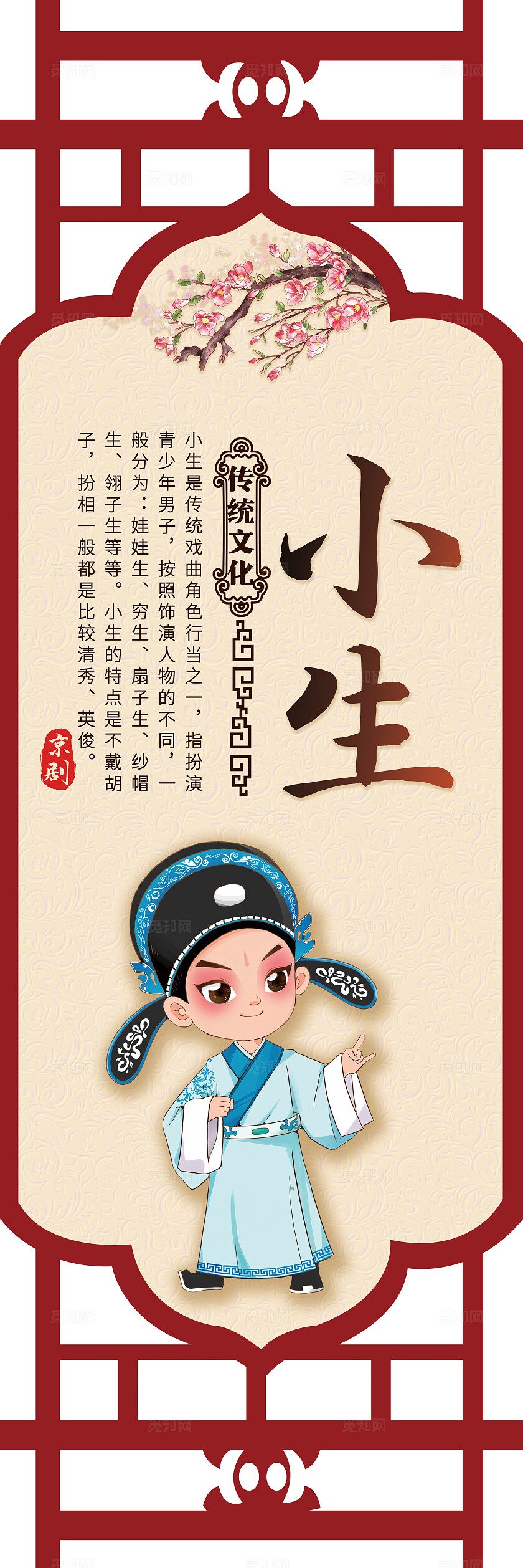 红色镂空卡通套图戏曲戏剧京剧人物简介传统文化插画套图