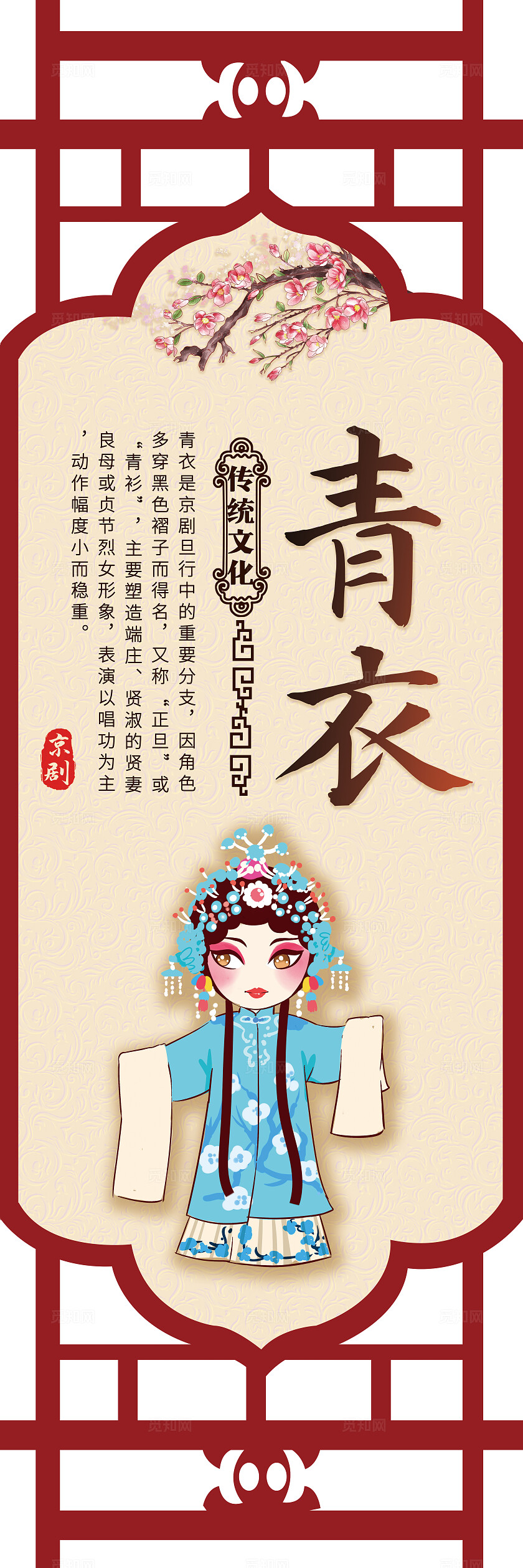 红色镂空卡通套图戏曲戏剧京剧人物简介传统文化插画套图