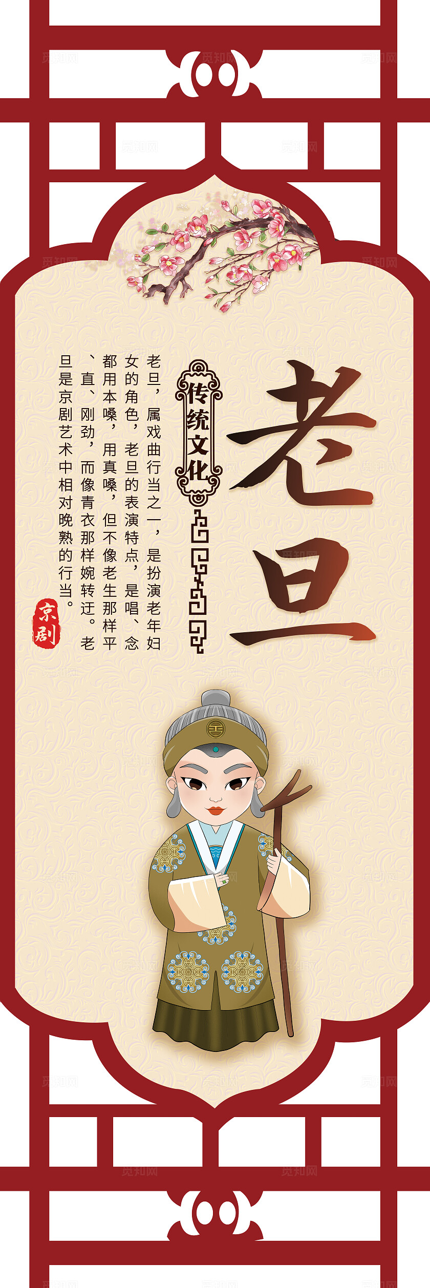 红色镂空卡通套图戏曲戏剧京剧人物简介传统文化插画套图