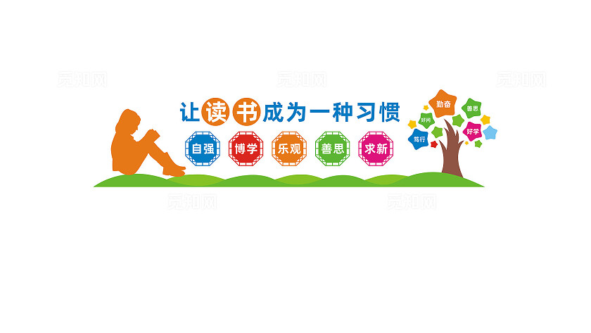 校园学校阅览室读书角文化墙标语