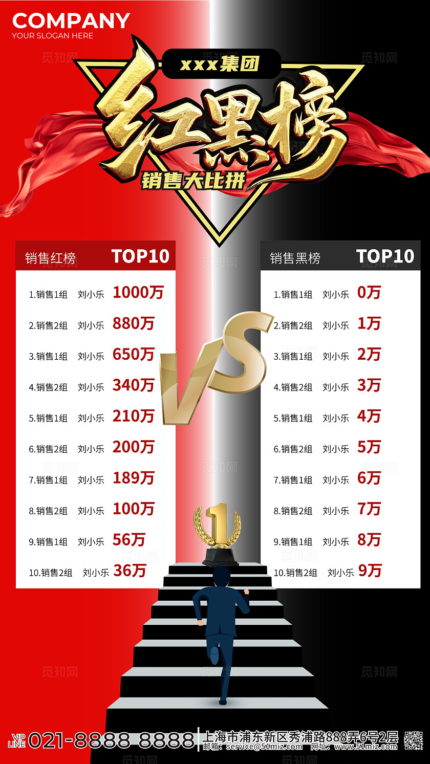 红黑榜销售业绩大比拼大气海报