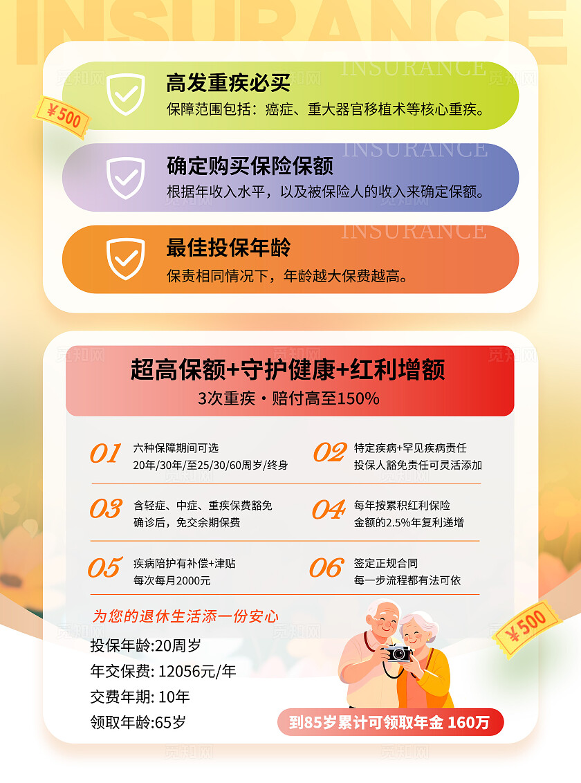渐变色插画风养老宣传单养老保险宣传单养老宣传