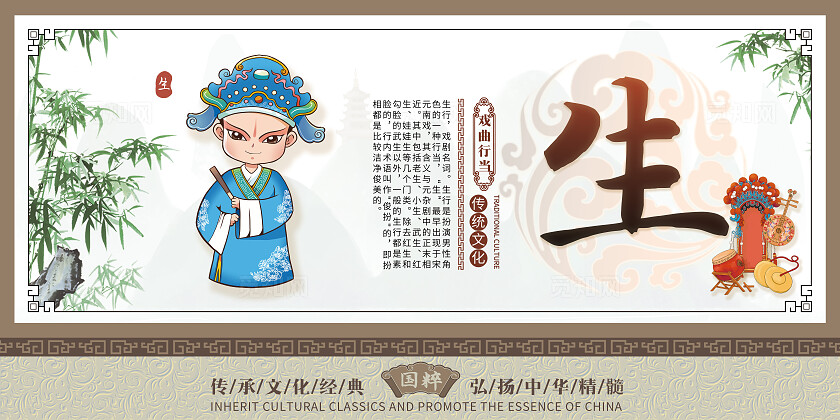 白色卡通国风Q版套图生旦净末丑传统京剧戏曲戏剧行当插图插画套图