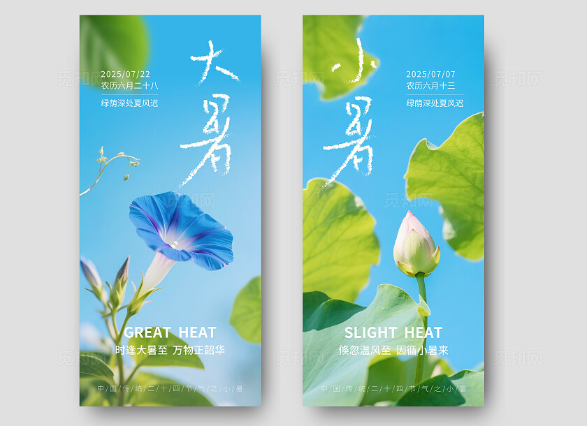 绿色自然风大暑小暑节气海报