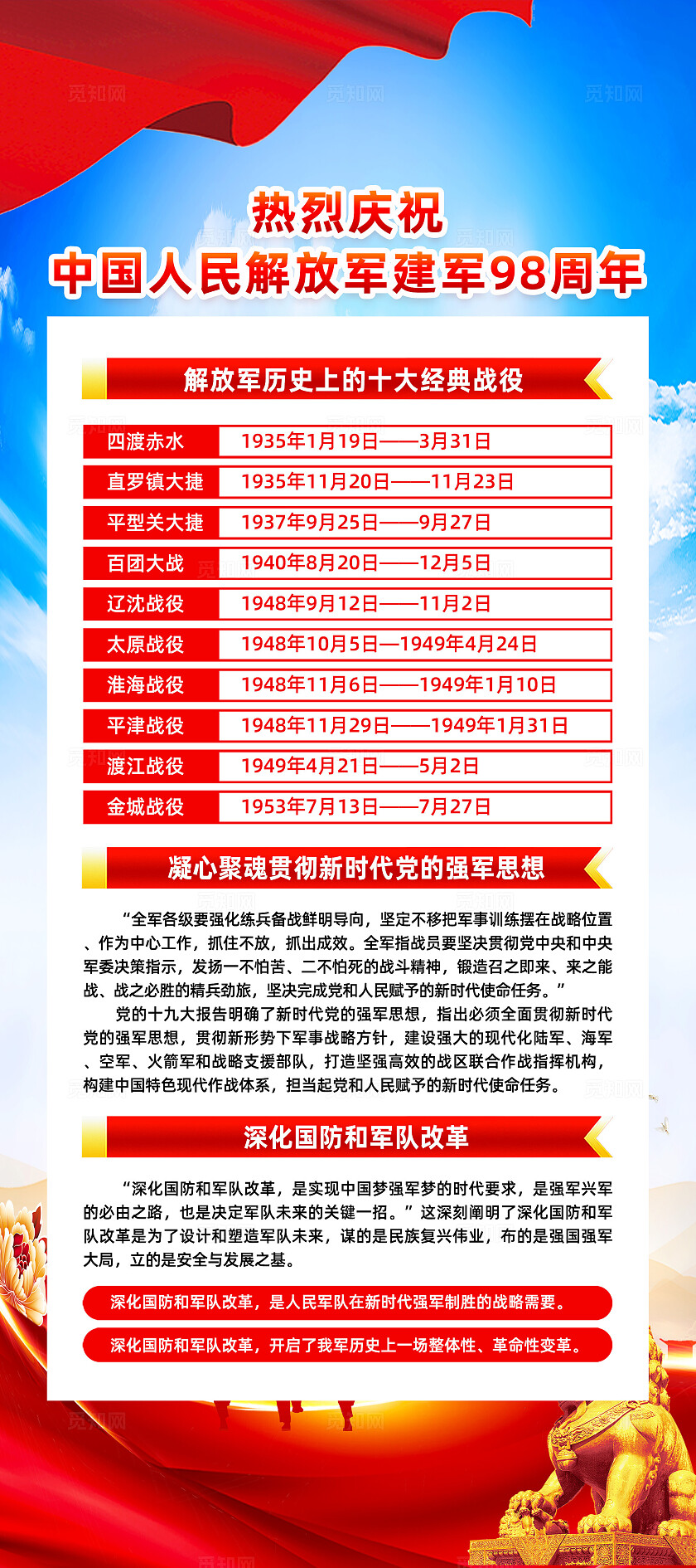 红色简约建军98周年建军节展架常规