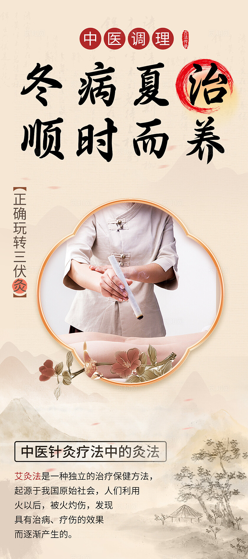 冬病夏治三伏艾灸中医养生海报