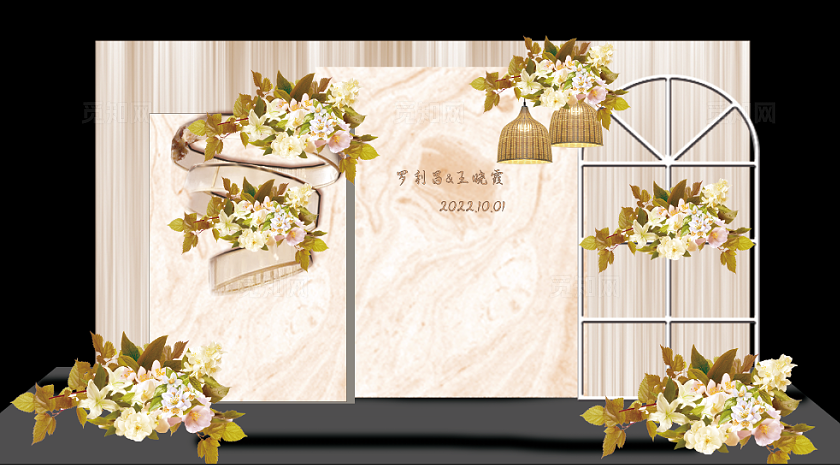 香槟色婚礼迎宾区背景效果图