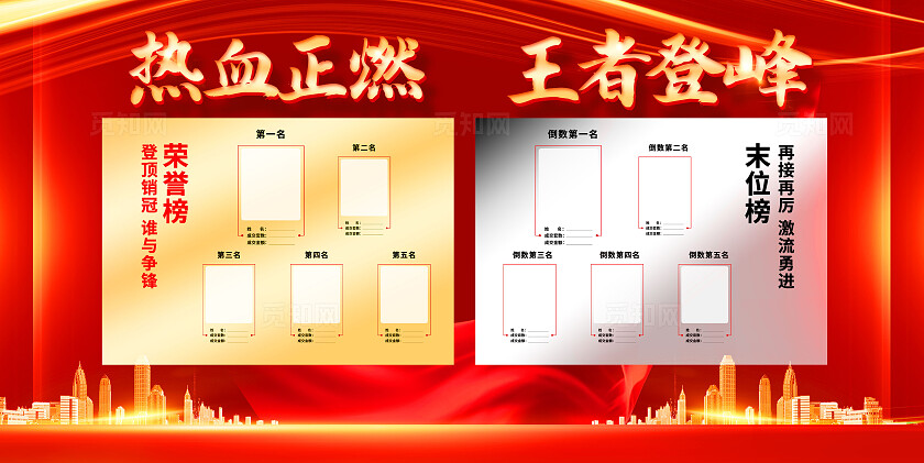 简约大气红金色企业销售红黑榜PK榜展板
