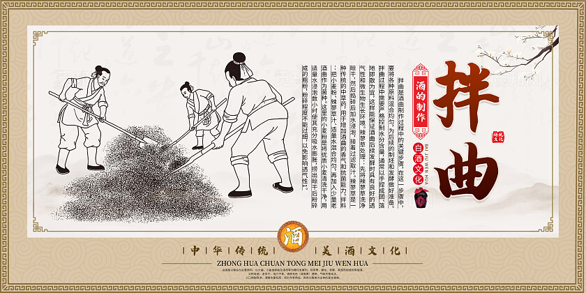 米色中国风白酒制作酒文化传统展板套图背景