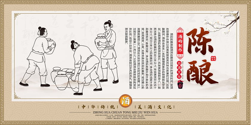 米色中国风白酒制作酒文化传统展板套图背景