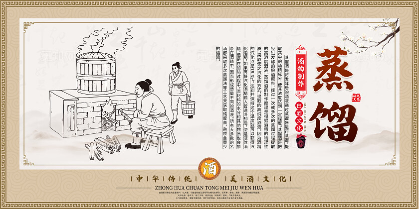 米色中国风白酒制作酒文化传统展板套图背景