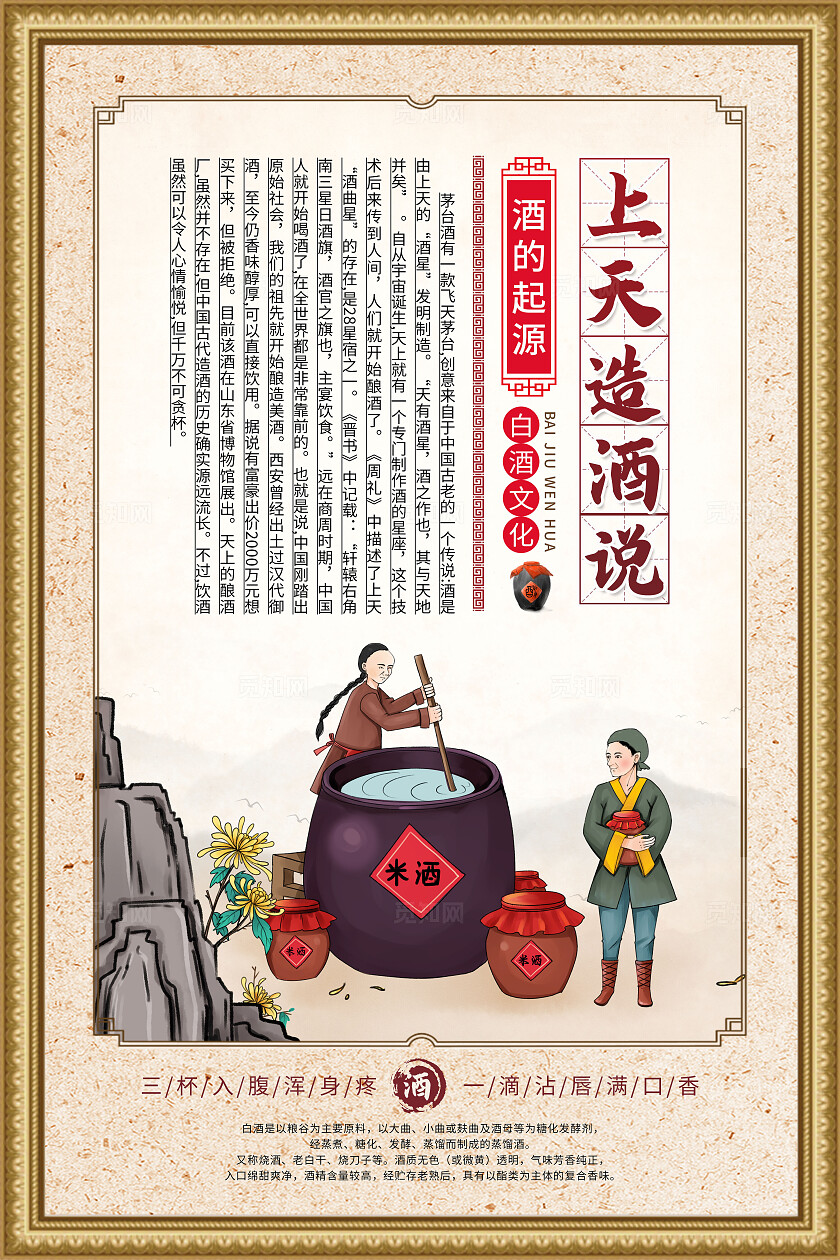 米色中国风白酒造酒说酒文化传统套图背景