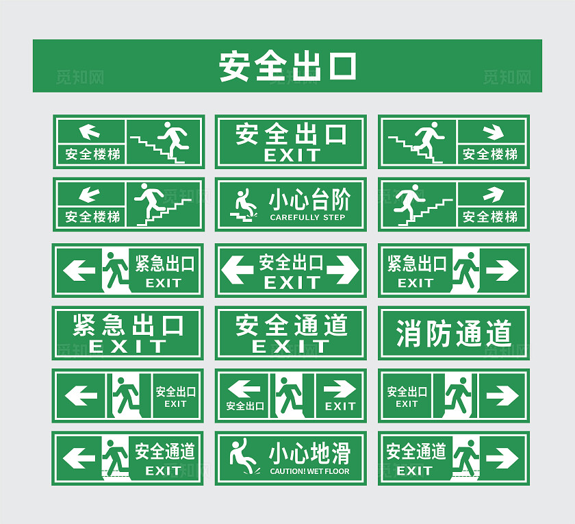 安全出口标识标志不同方向的安全出口紧急出口安全通道安全标识