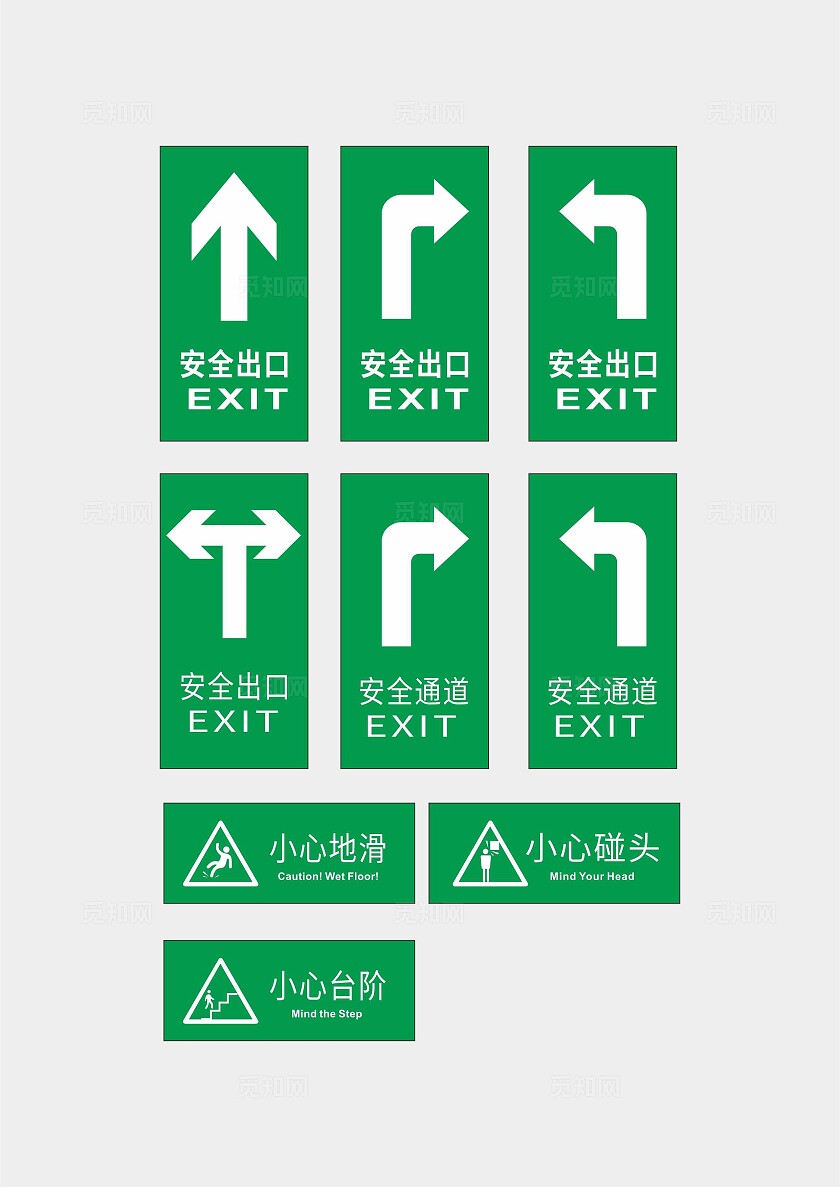 安全出口标识标志不同方向的安全出口安全通道安全标识