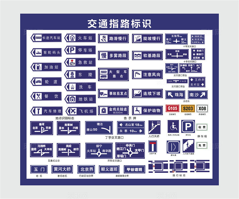 交通指路标识长汽车站火车站路滑慢行陡坡慢行停车场安全标识