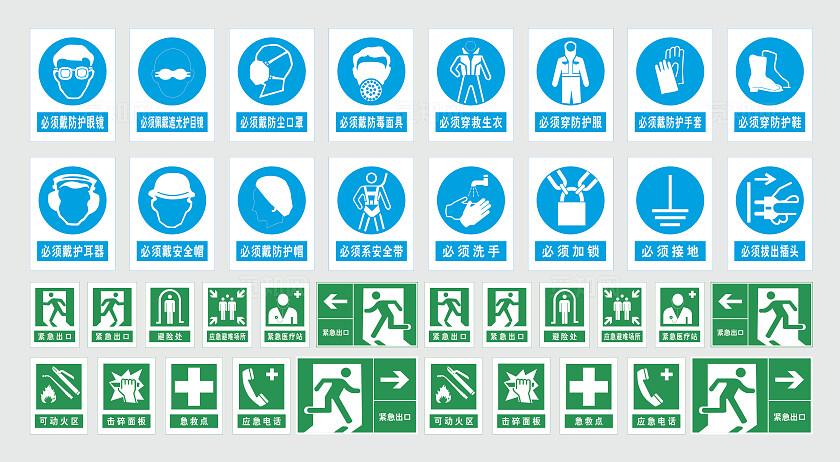 必须戴防护眼镜必须佩戴遮光护目镜紧急出口可动火区紧急出口安全标识