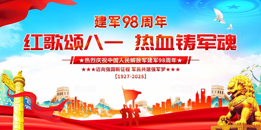 八一建军节军歌嘹亮展板