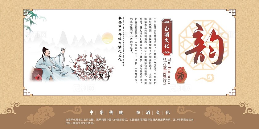 米色古典中国风2025年白酒文化套图展板
