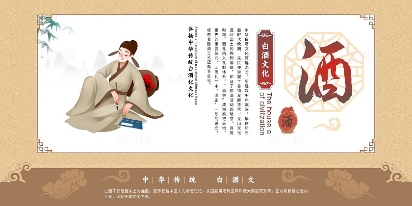 米色古典中国风2025年白酒文化套图展板