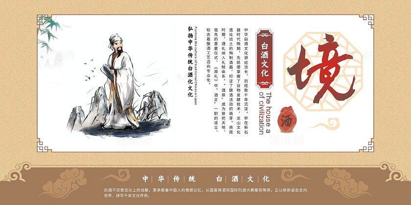 米色古典中国风2025年白酒文化套图展板