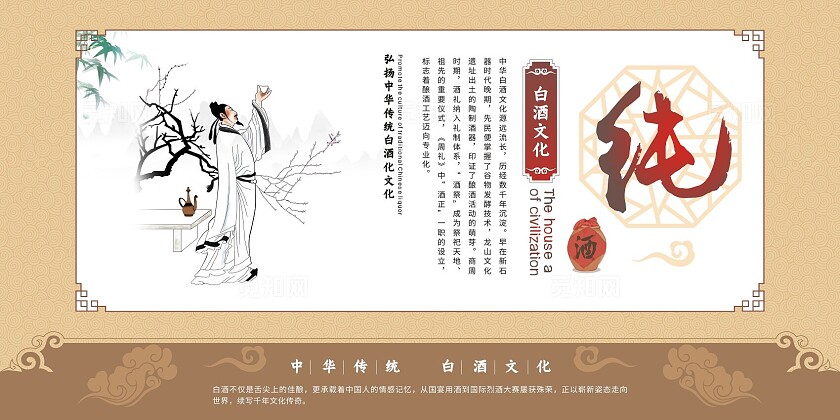 米色古典中国风2025年白酒文化套图展板