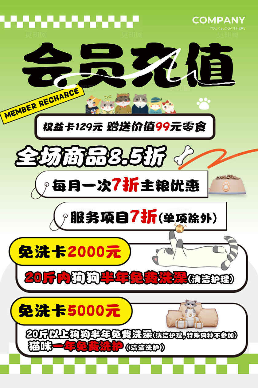 绿色简约宠物会员充值活动宣传海报常规