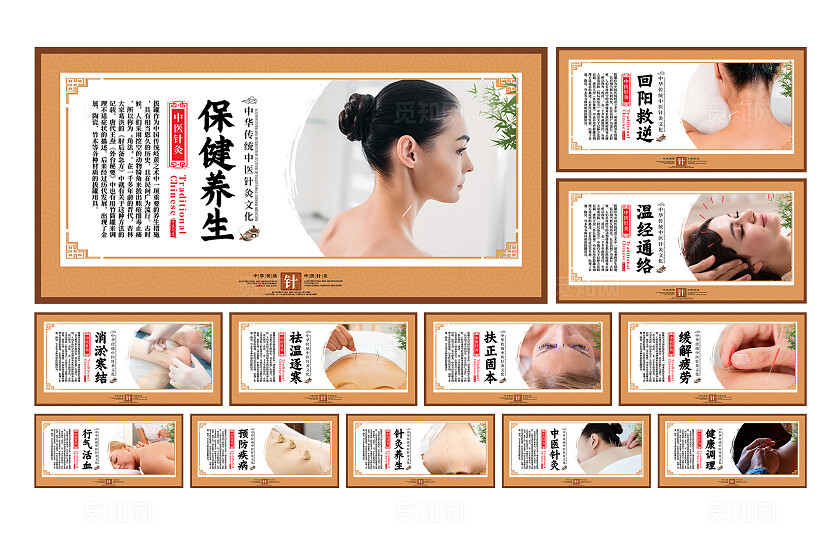 棕色简洁保健养生中医针灸宣传套图展板
