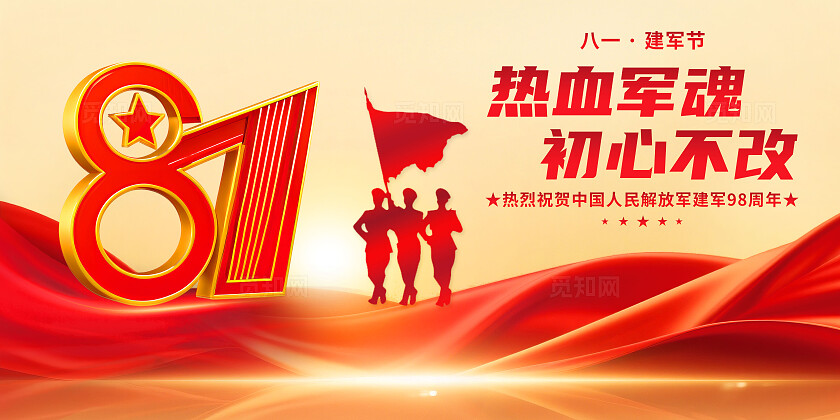 3D创意大气八一建军节98周年红金色党建宣传展板