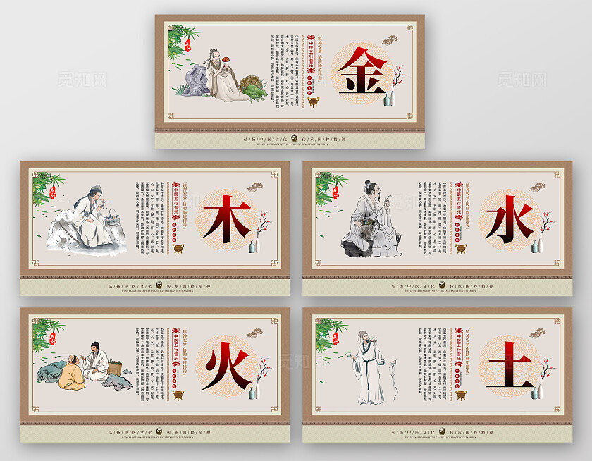 中国风五行养生中医文化宣传套图