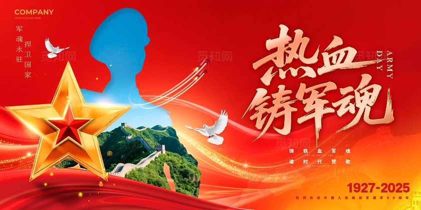 红色党建风格热血军魂建军节宣传展板建军节展板建军节81建军节