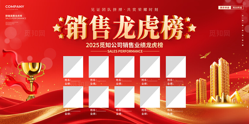 红色科技风业绩团队业绩龙虎榜展板榜单展板