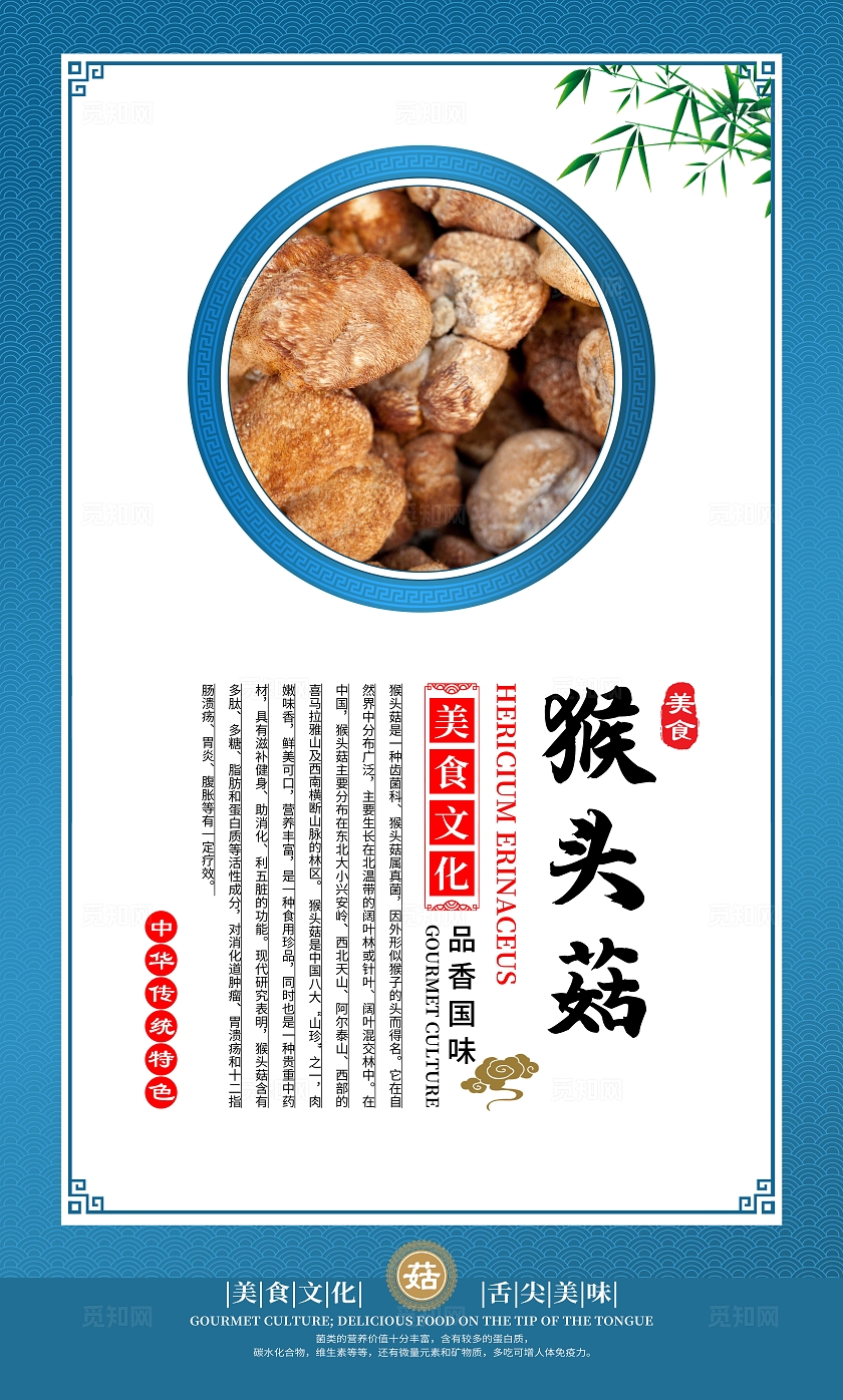 蓝色大气美食文化菌菇宣传套图