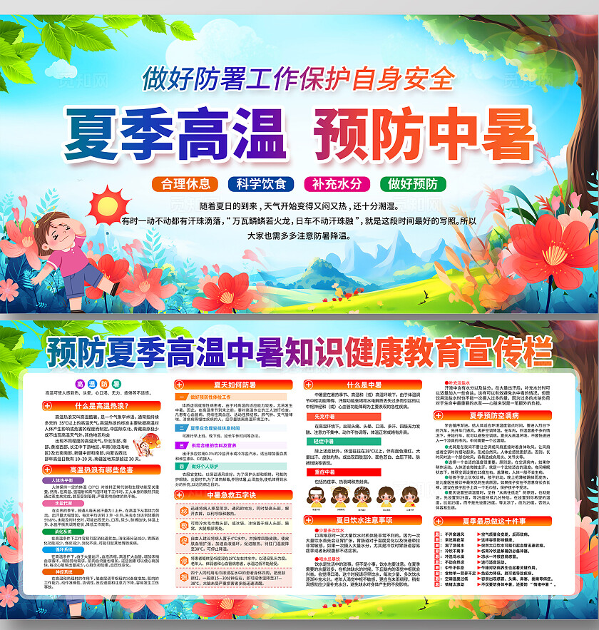 夏季高温预防中暑防高温知识宣传栏夏天