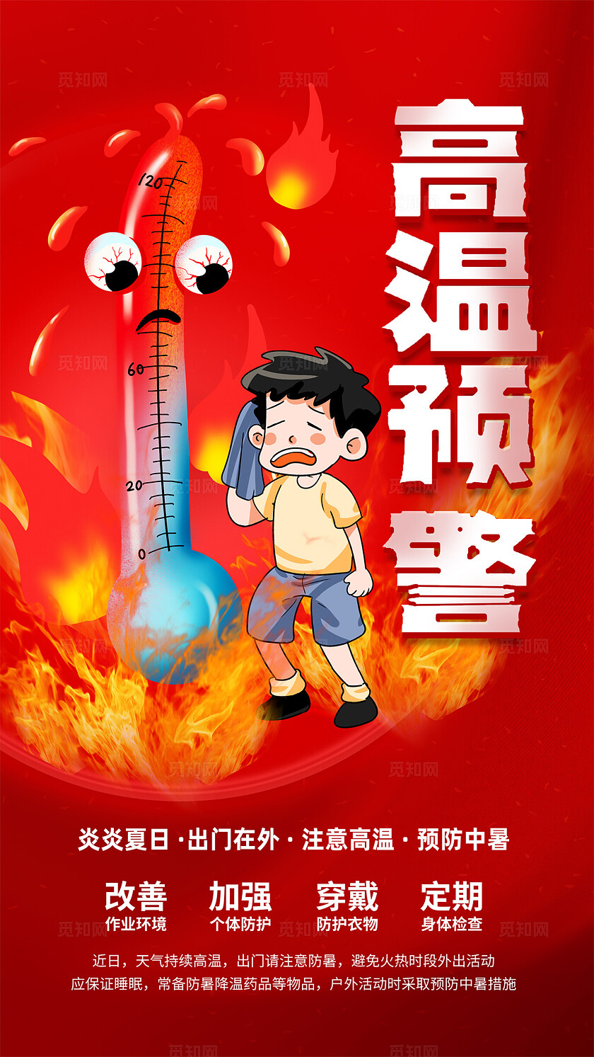 预防中暑夏天夏季高温预警宣传海报