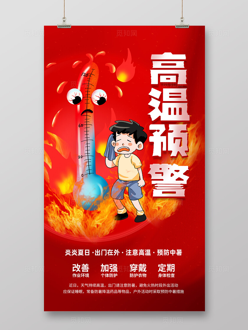 预防中暑夏天夏季高温预警宣传海报