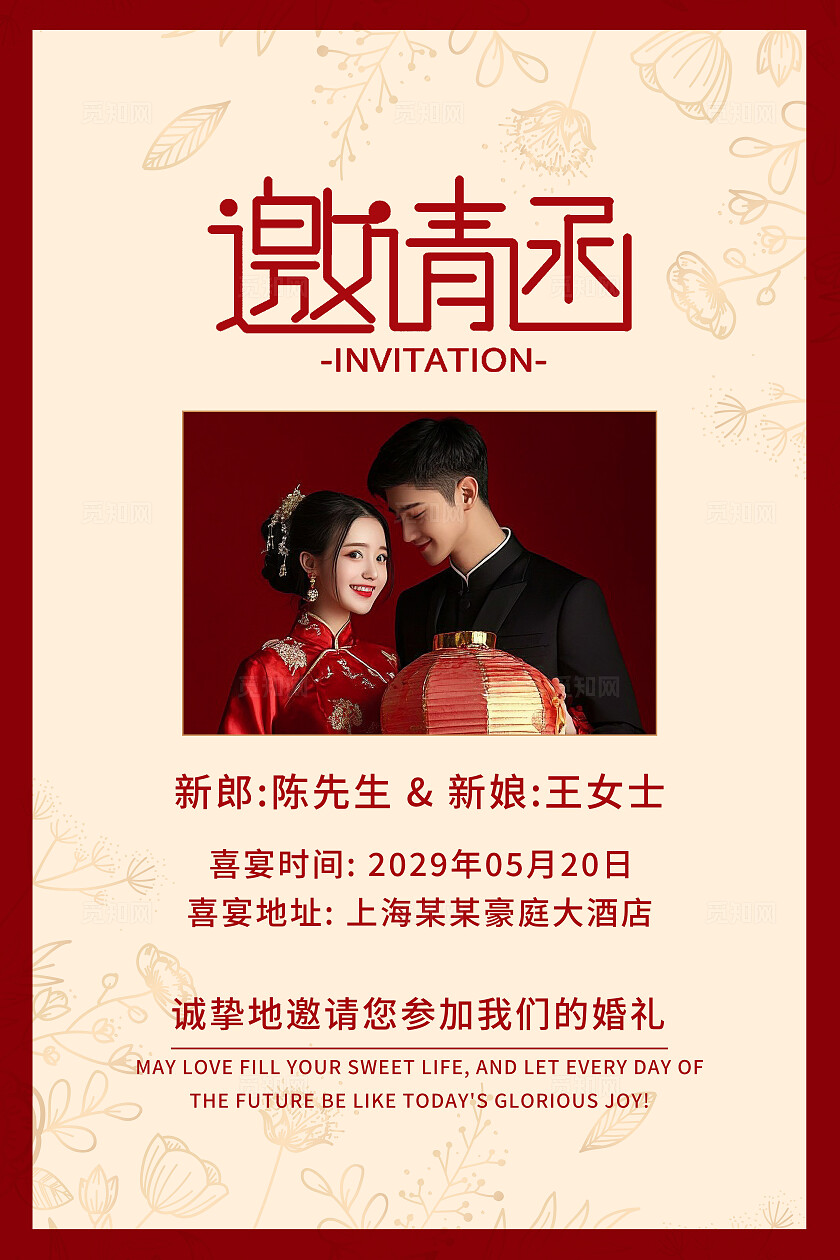 花卉婚礼邀请函结婚海报背景