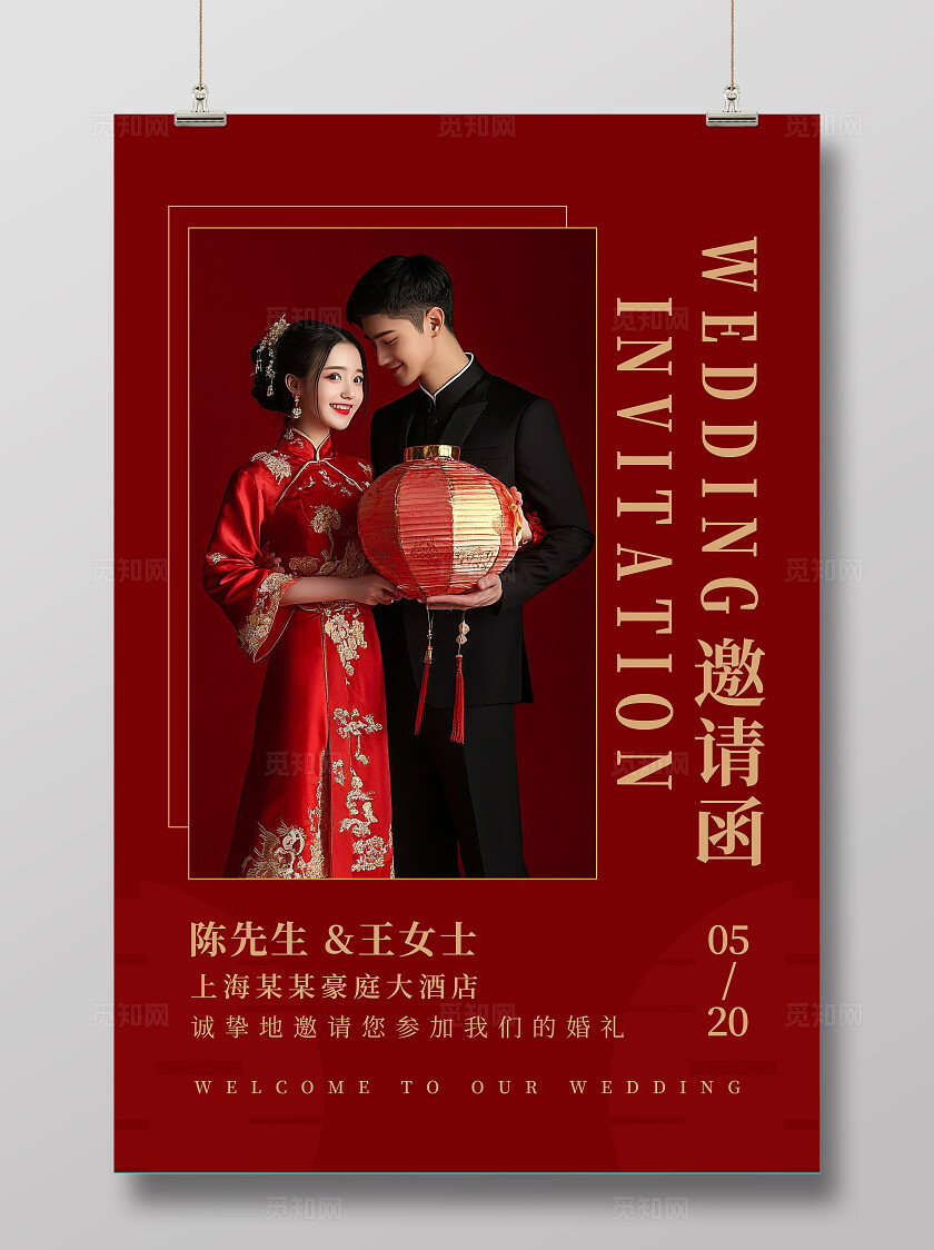 红色婚礼邀请函结婚请柬婚礼海报