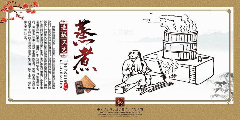 黄色中国风造纸文化造纸工艺传统文化展板套图背景