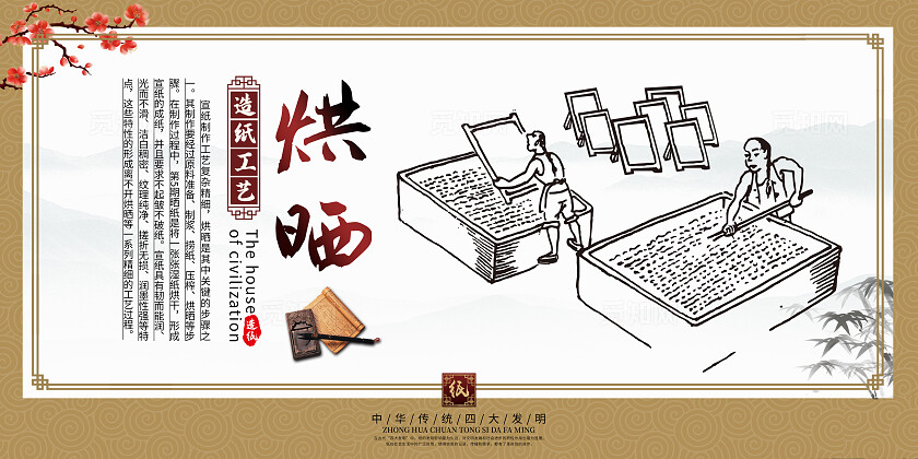 黄色中国风造纸文化造纸工艺传统文化展板套图背景