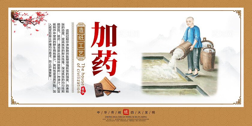 橙色中国风造纸文化造纸工艺传统文化展板套图背景