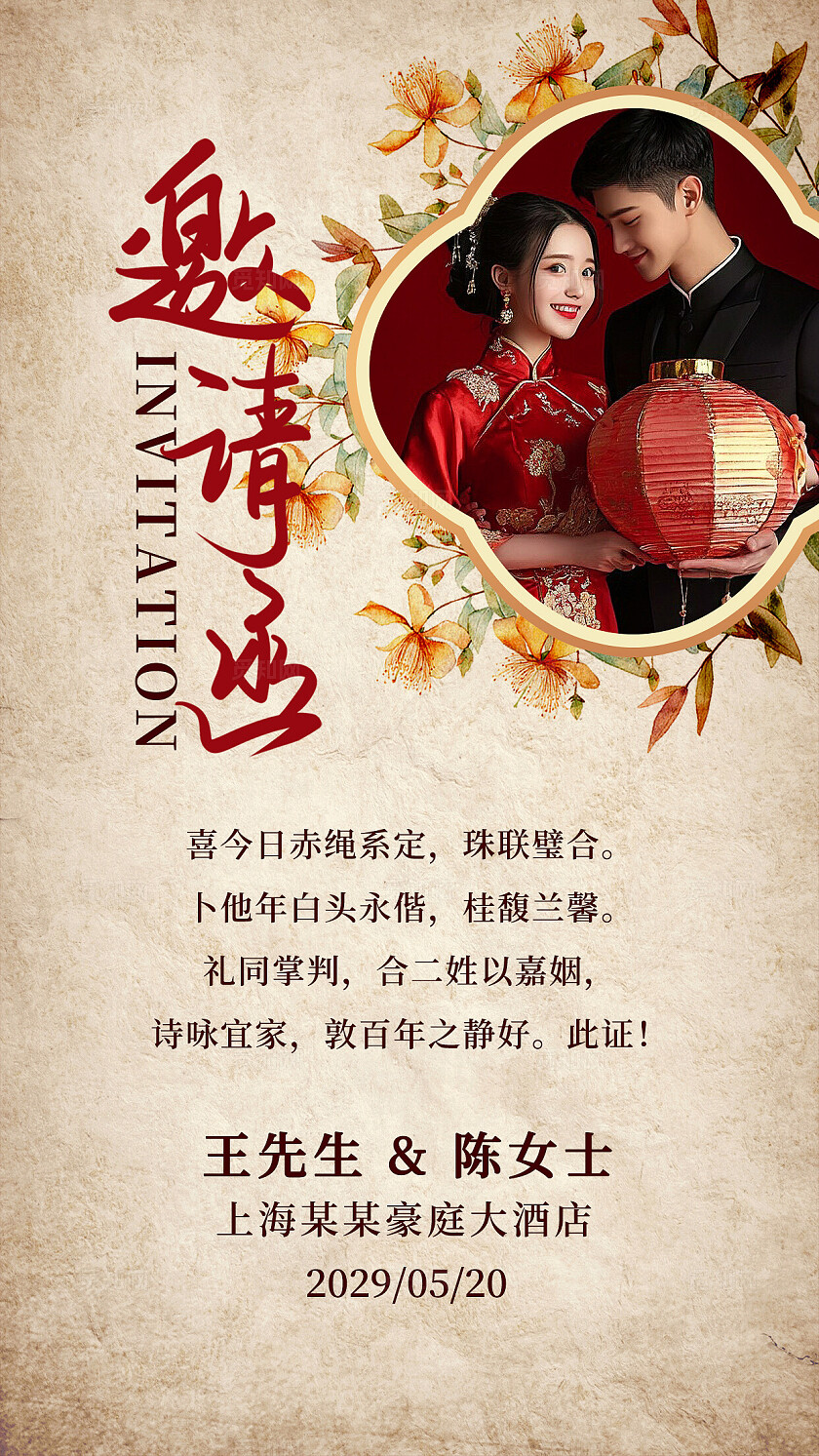 花卉婚礼邀请函结婚宣传海报婚礼请柬