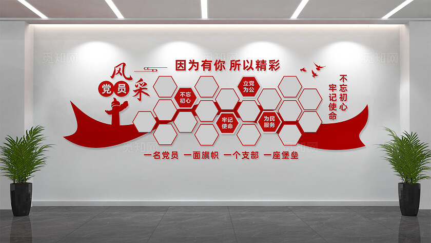 党员风采党员活动室党建文化墙
