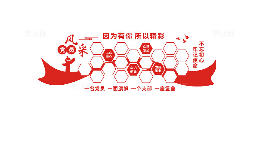 党员风采党员活动室党建文化墙