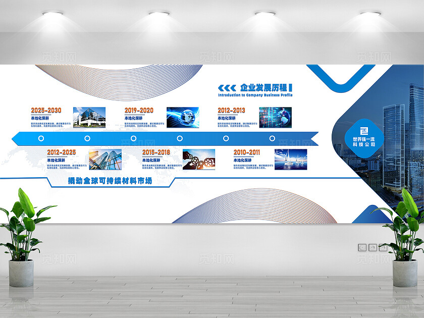 蓝色大气企业文化墙公司简介大事记形象墙背景展板