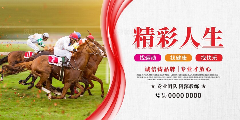 彩色大气简约赛马术骑马展板套图