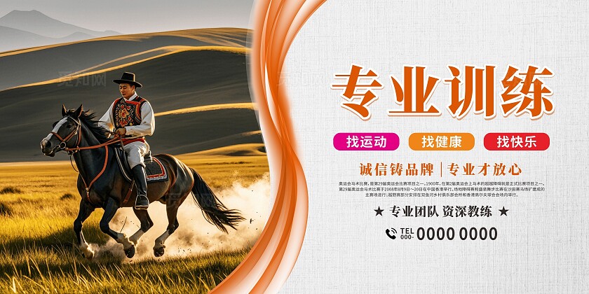 彩色大气简约赛马术骑马展板套图